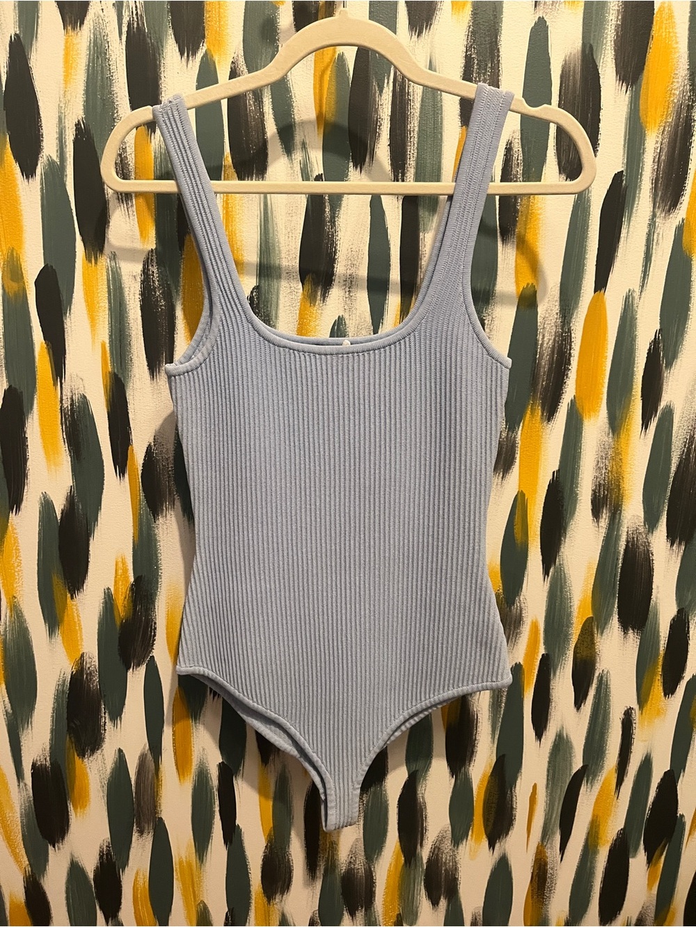 debut Light Blue Ribbed Tank Bodysuit